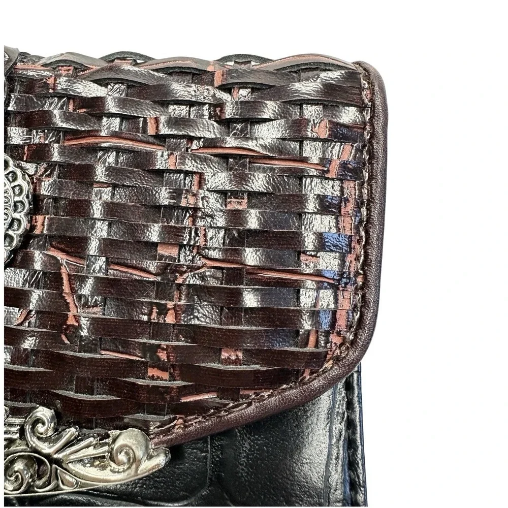 Western Crossbody Wallet Clutch Faux Croc Woven Leather Look Silver Heart Medusa